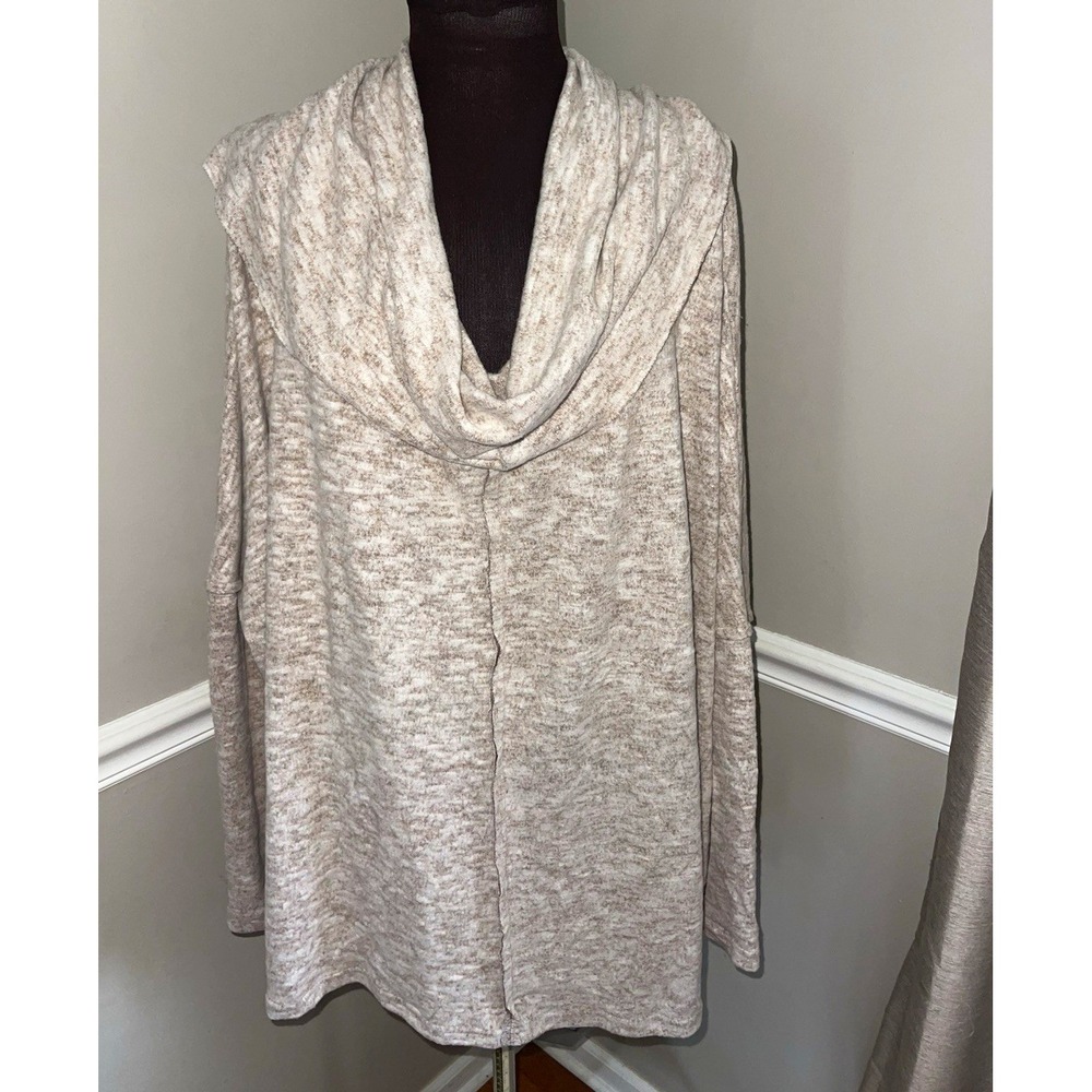 Easel Women's Cowl Neck Knit Pullover Sweater Beige Poncho Boho Plus Size 2X